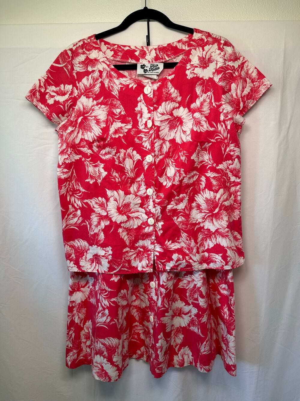 Vintage Hilo Hattie Hawaiian Print Shirt and Skirt Set, Pink, Size Medium